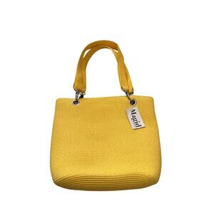 Magid Yellow Woven Straw Tote Shoulder Bag Summer Beach Resort NWT Tropical
